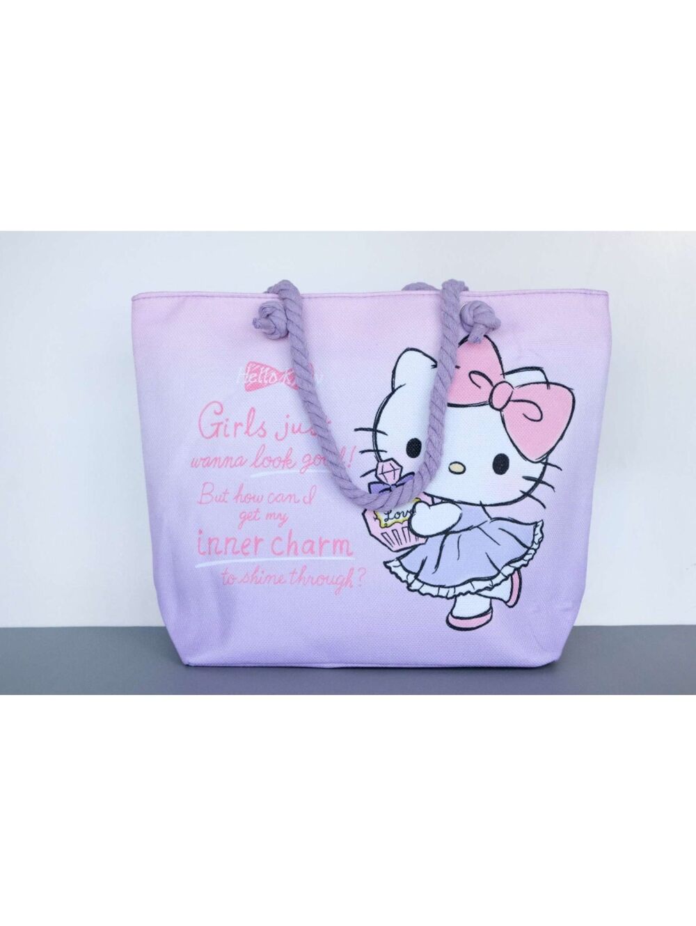 Hello Kitty Lavender Rope Handle Tote Bag NWOT